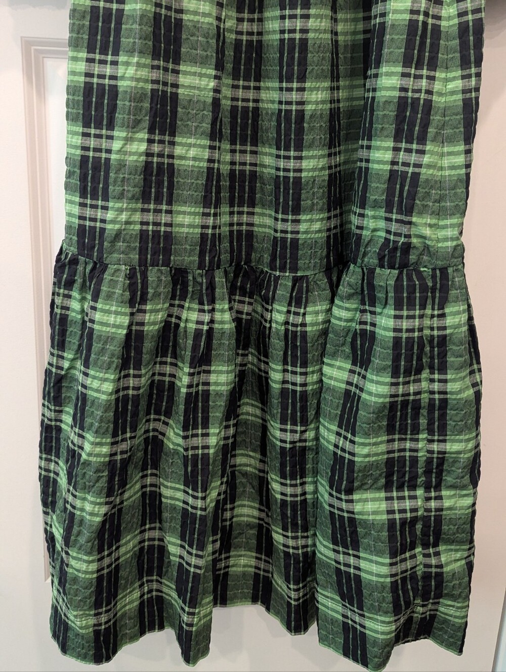 Ganni Green Black Plaid Smocked Maxi Dress Size 34 Cotton Europe Summer Long - Picture 6 of 10
